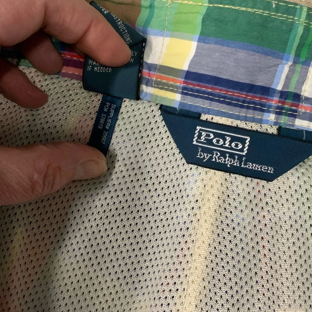 Polo by Ralph Lauren Mens 42 Plaid Swim Trunks Shorts‎ Lined Green Blue Red EUC